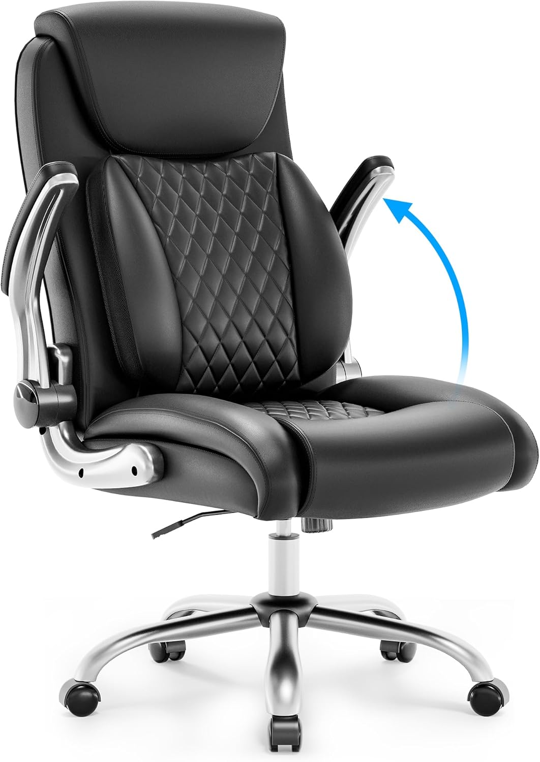 Executive Office Chair, Wide Pu Leather Ergonomic Home Office Desk Chairs with Adjustable Flip-Up Arms, High Back Computer Desk Chair with Lumbar Support, 2-Gear Function