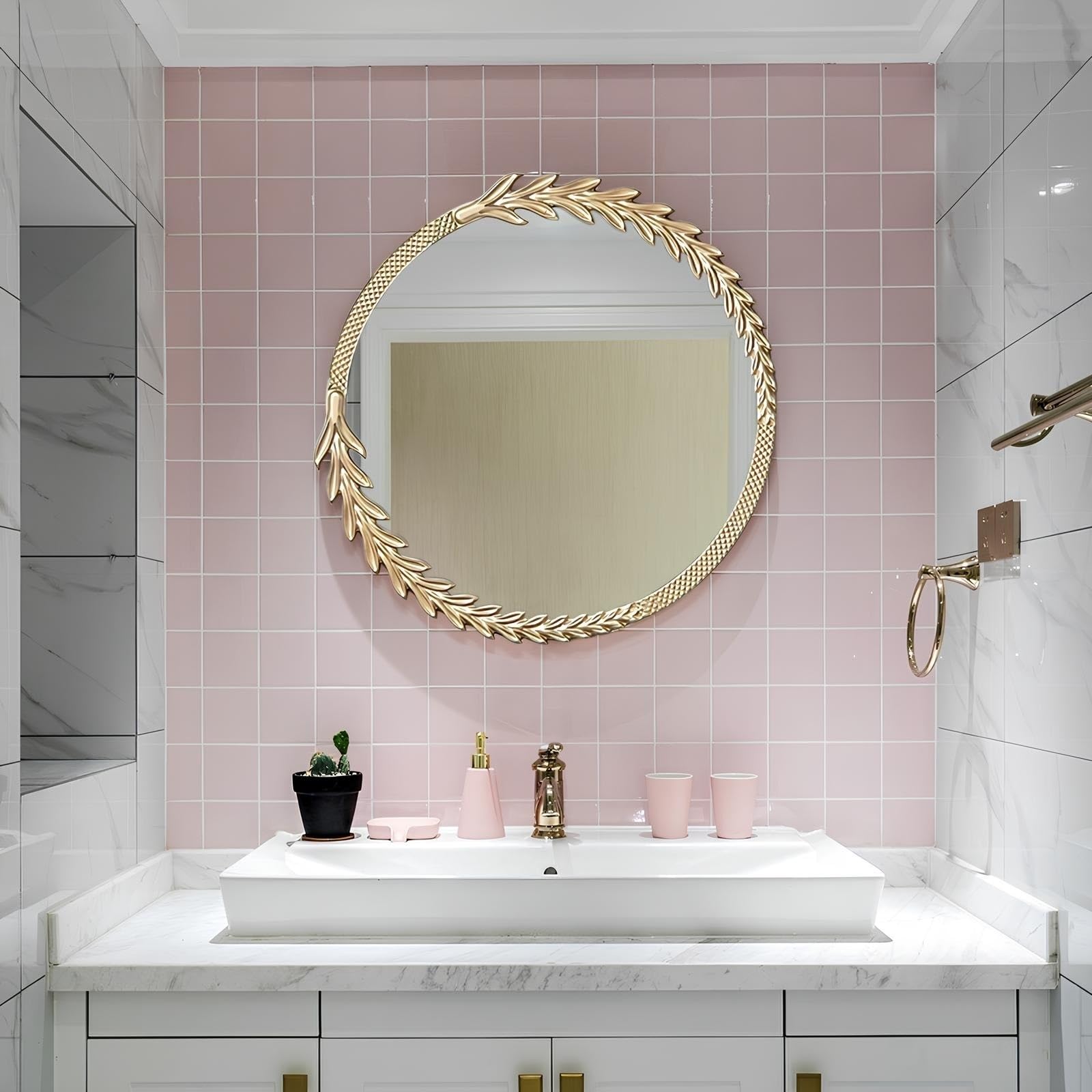 TZUFA Large Round Makeup Mirror 60/70/80 cm, Light Luxury Carved Wall, for Living Room Bathroom Entryway Modern Decorative(80cm/31.5in)