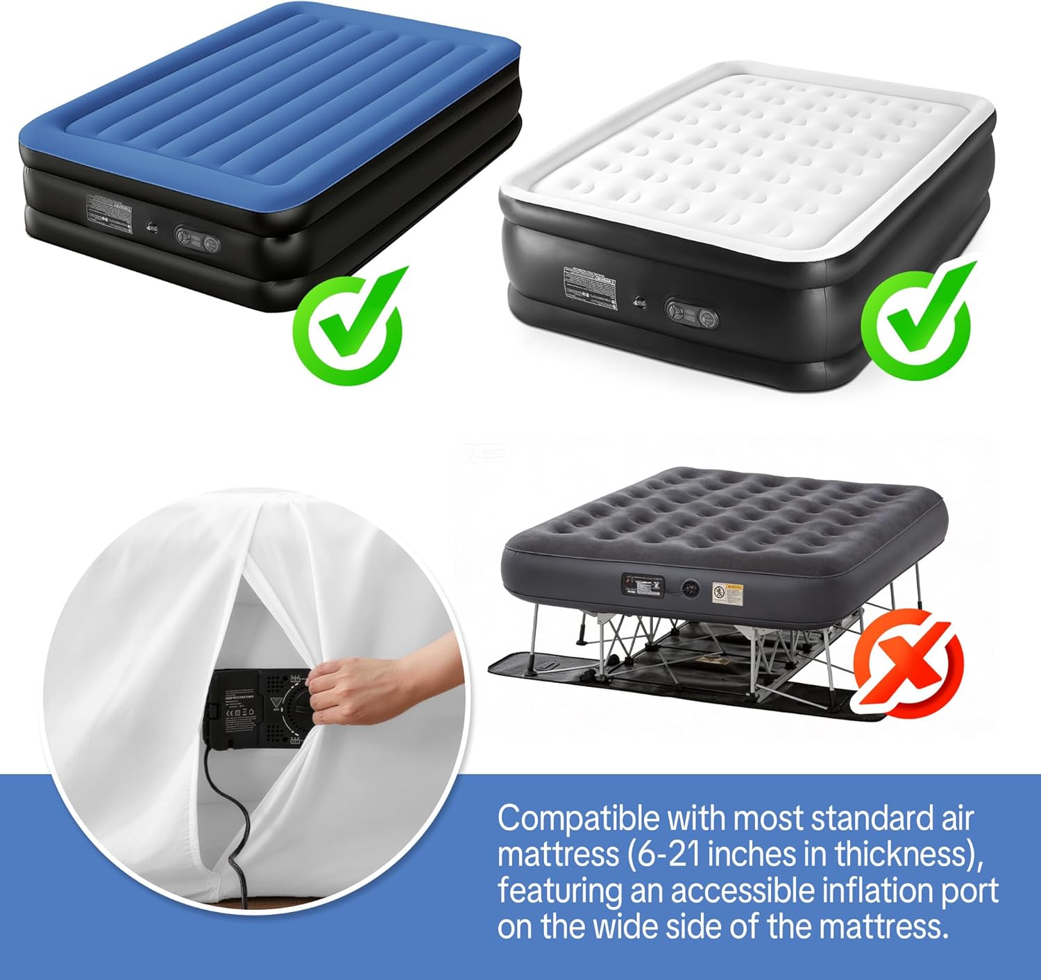 HOMBYS 2 in Thick Air Mattress Topper with Deep Pocket, Extra Cushioning for Warm Sleep & Protection, Fitted Mattress Pad for Camping, Guests, Pets, Queen Size