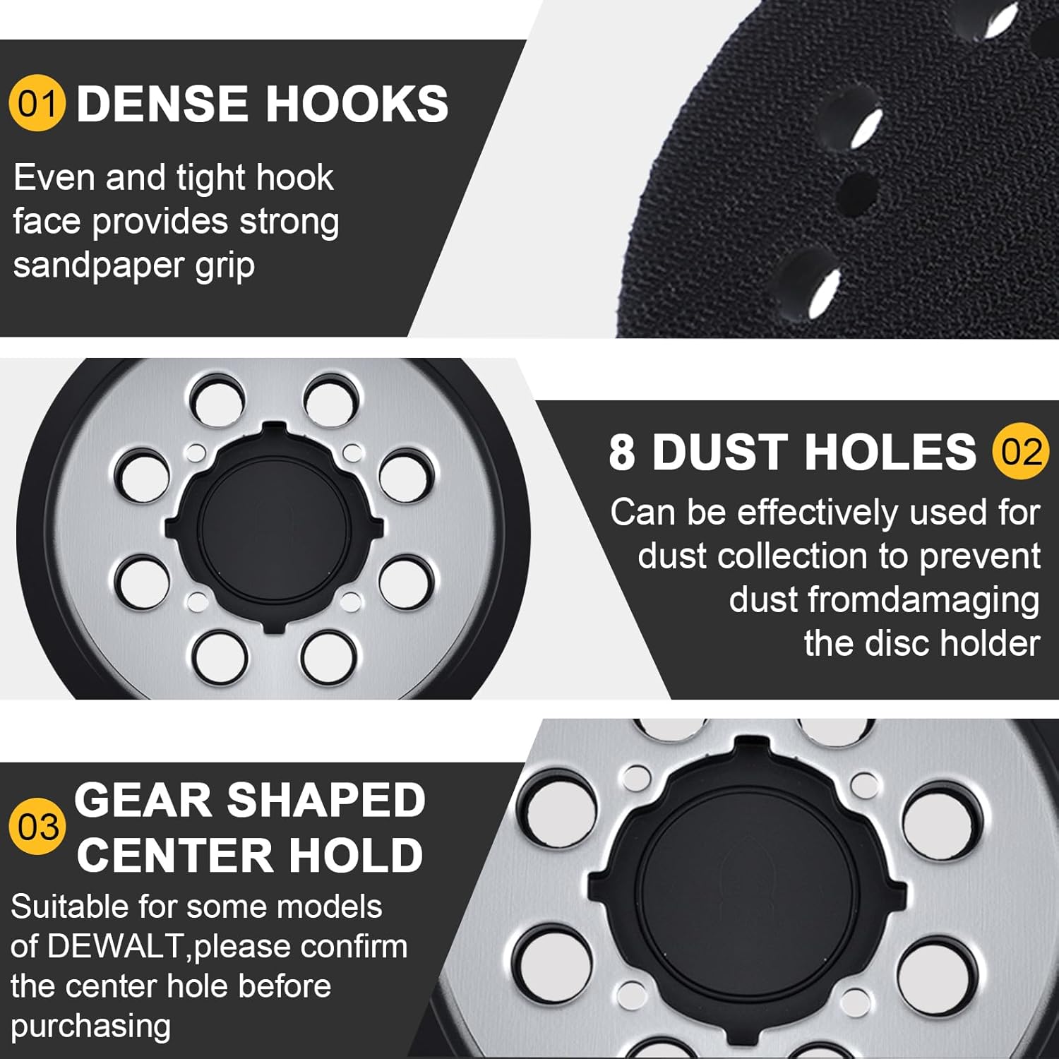 2 Pack Sander Replacement Pad for Dewalt, 5-Inch 8 Holes Hook and Loop Aluminum Alloy Orbital Sander Replacement Pad for DWE6421/6421K, DWE6423/6423K, DCW210B, DWE64233, N329079