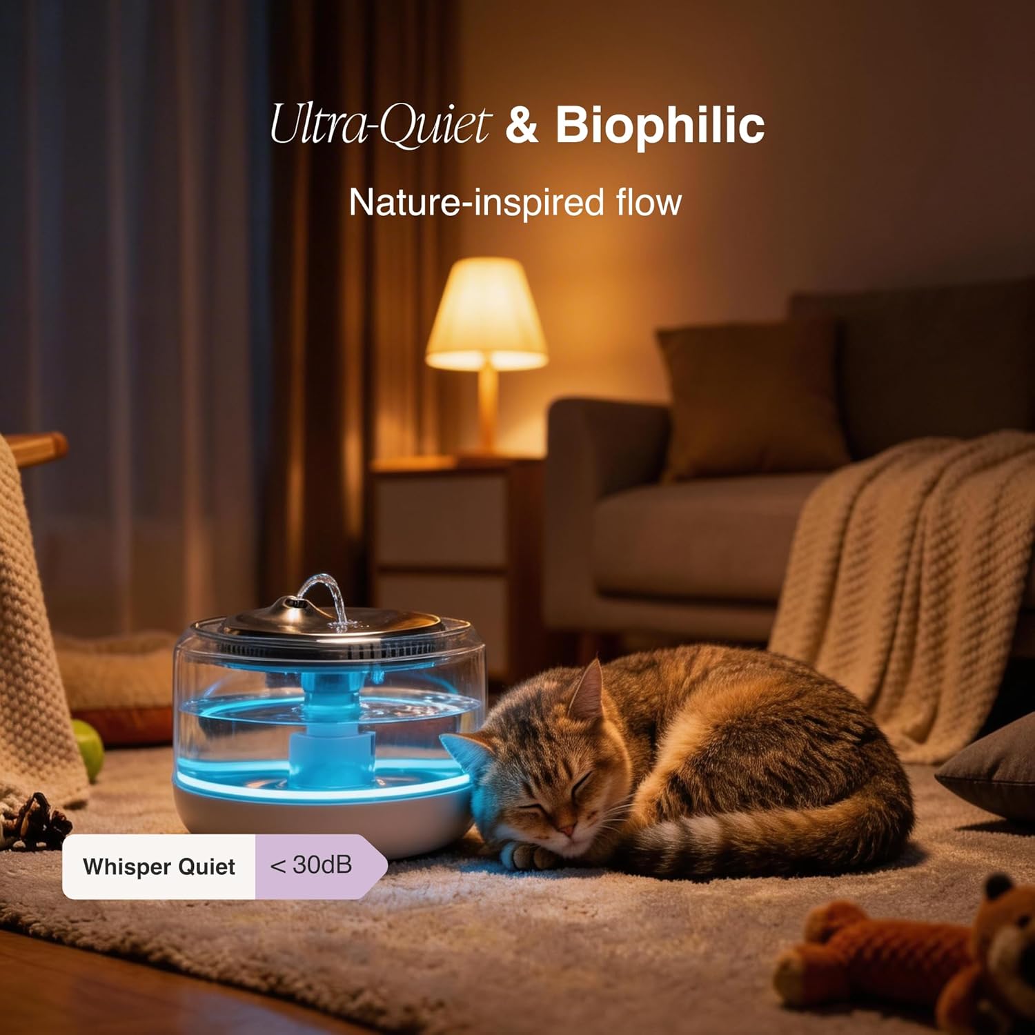 Cat Water Fountain, Stainless Steel Cat Fountain with Glass Reservoir, Easy to Clean Pet Water Dispenser for Cats Indoor & Dogs, Triple Filtration, LED Light, Silent, 135oz/4L