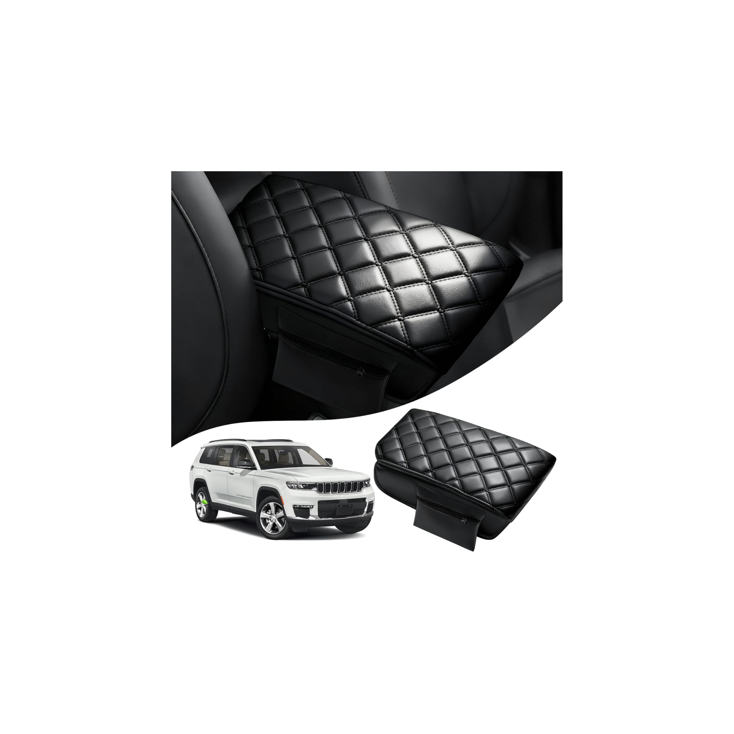 Autorder Center Console Cover for 2011-2019 2020 2021 Jeep Grand Cherokee Accessories Armrest Cover Anti-Scratch Middle Console Pad Leather Armrest Protector