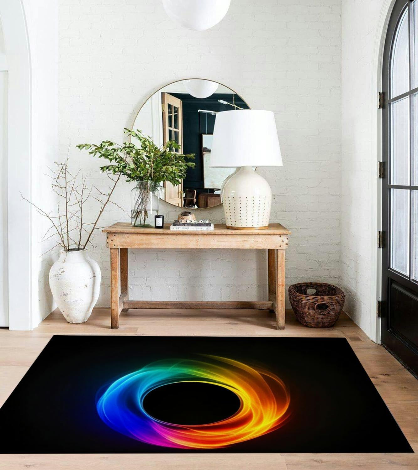 Rainbow Colored Circular Burning Flame Plain Black from 3x5