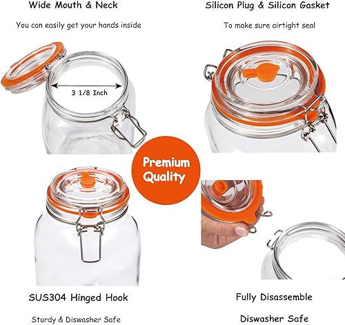 Miniatura 3 de JILLMO Tarro de fermentación, tarro de fermentación de vidrio de 1.5 litros con pesas de fermentación y esclusas de aire, paquete de 2