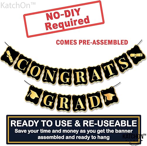 Miniatura 3 de KatchOn, Decoraciones de fiesta de graduación negras y doradas 2025 – Paquete de 19 | Remolinos colgantes de graduación para fiesta de graduación |