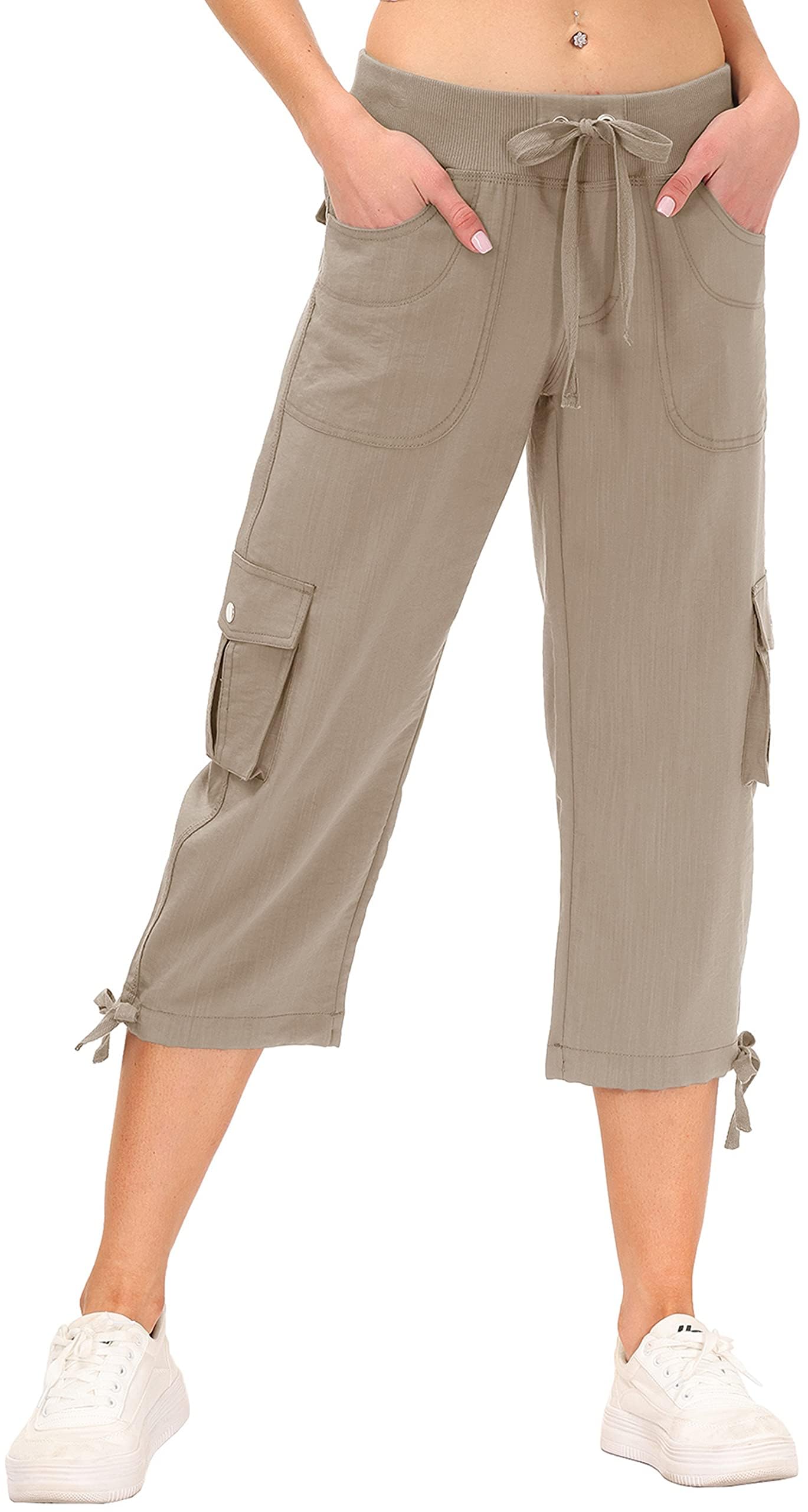 JINSHI Pantalones Mujer Verano Cargo Pantalón 3/4 Largos Capri Pantalones Ocio Ligero Senderismo Jogging Deportivo Multi-Bolsillos