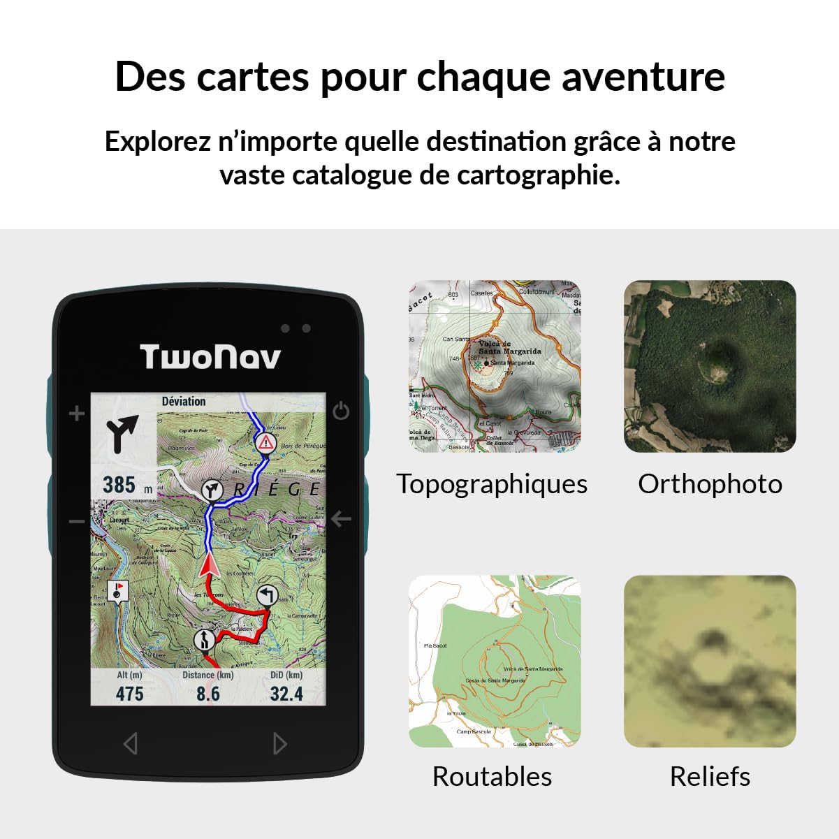 TwoNav Roc (32 Go) + Carte 5 Dalles de France IGN Top25, GPS de Sports avec écran 2,7 Pouces pour VTT, vélo, Gravel ou bikepacking