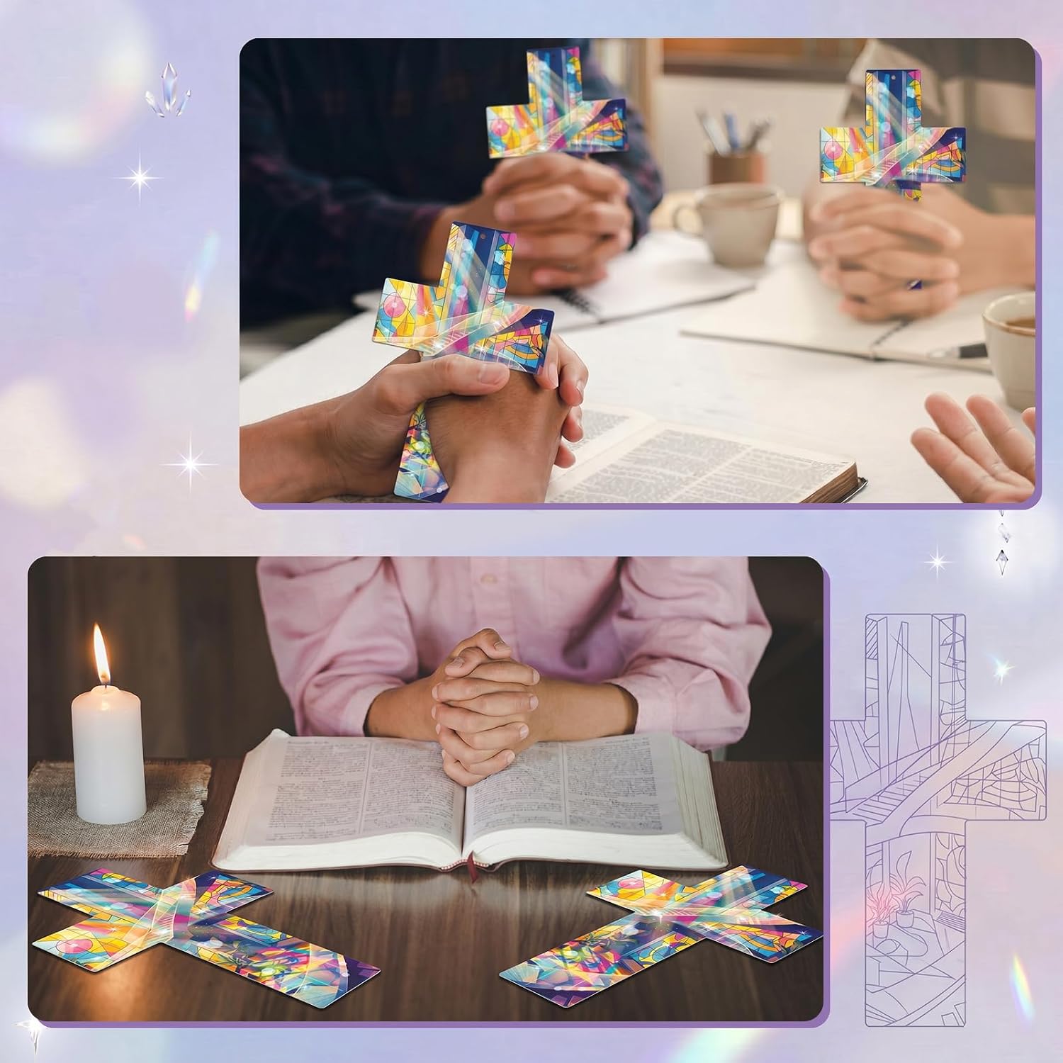 Motipuns 24 Sets Cross Illumination Themed Craft Kits 2026 Vbs Jesus Light DIY Religious Sticker Scenes 7.9 x 5 Inches DIY Christian Sticker Vbs Art Supplies for Gifts Events Christian Themed Party