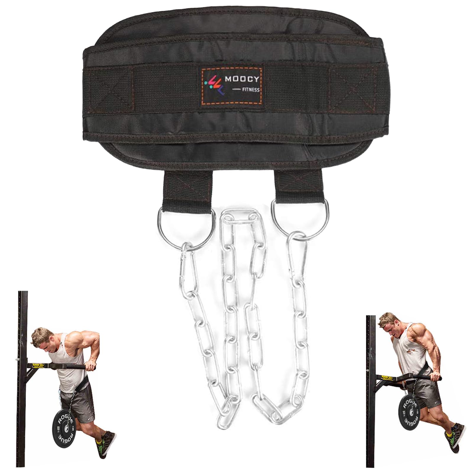 MOOCY Dip Belt with Chain for Weightlifting,Weight Belt for Pullup,Powerlifting, Pull-up Belt Weighted Dip Belt with Double D-Ring Weightlifting Back Support Strap