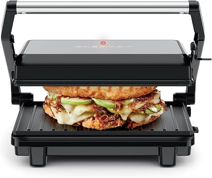 Chefman Panini Press, Indoor Grill and Gourmet Sandwich Maker, Nonstick Plates Open 180 Degrees, Floating Hinge for Thick Bread and Rolls, Stainless-Steel Finish with LED Indicators, 2 Slice - Black