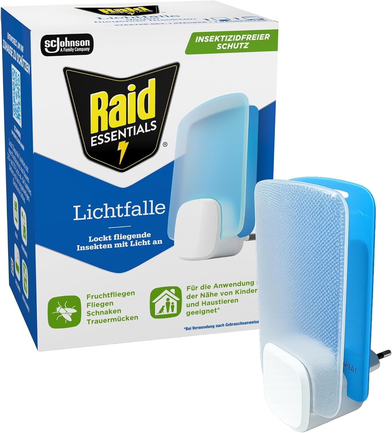 Raid Essentials LED Lichtfalle Insektizidfrei 1 Lichtfalle & 1 Nachfüllpackung