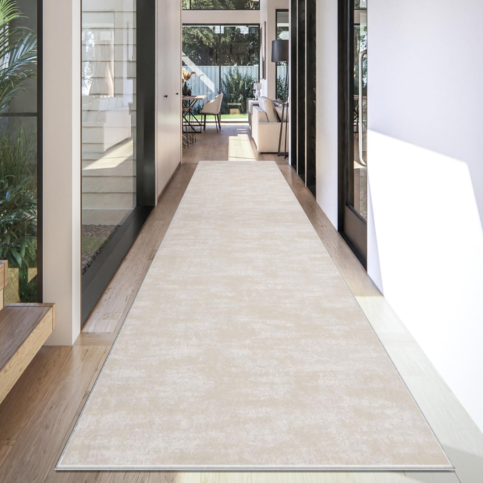 Läufer Teppich für Flur Küche rutschfest 120 x 500 cm Beige Teppichläufer Flur Waschbar Küchenläufer Flurteppich Küchenteppich Flurläufer Lang Korridor Teppich Läufer für Flur Eingang Schlafzimmer