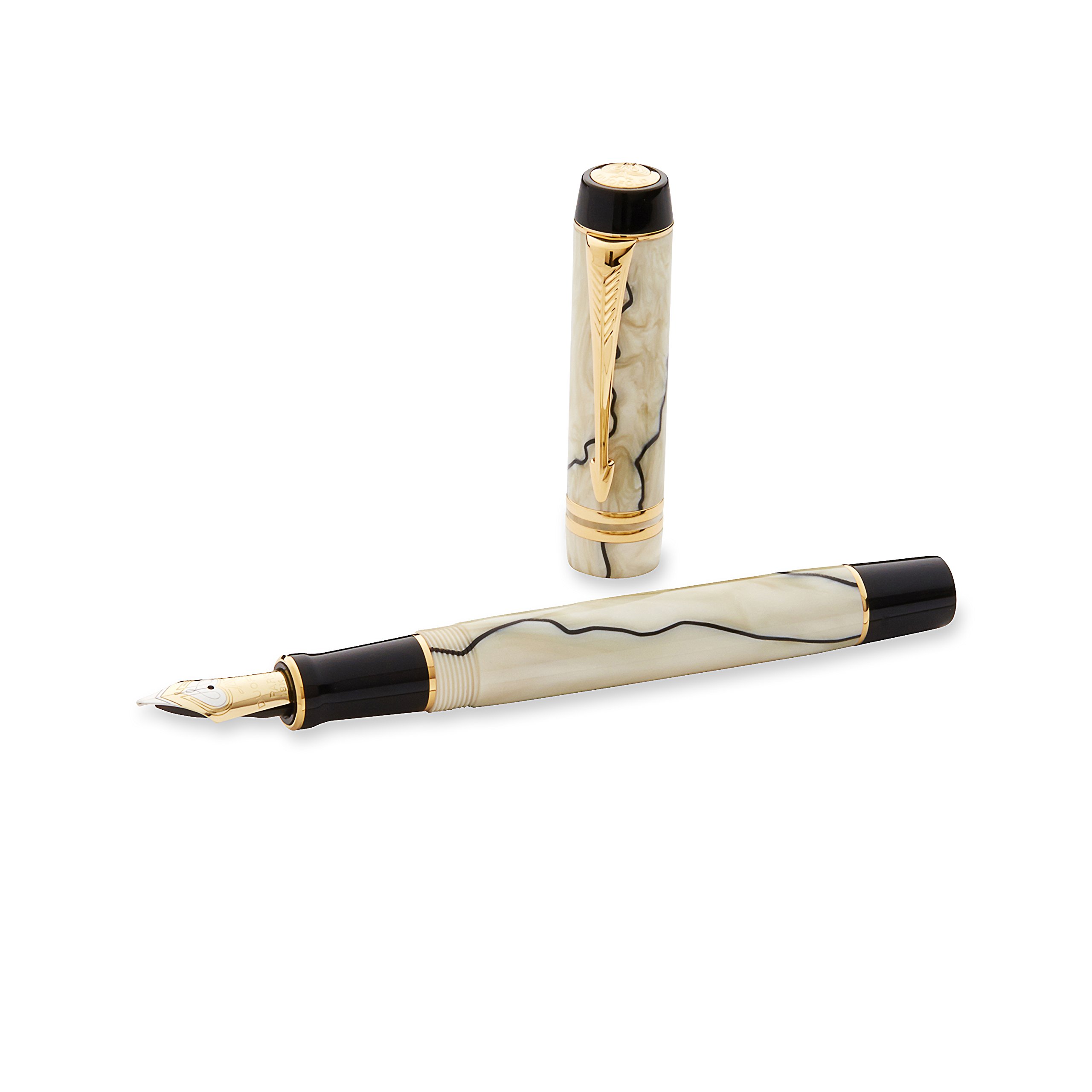 Parker Duofold Pearl and Black Centennial Gold Trim Fountain Pen 