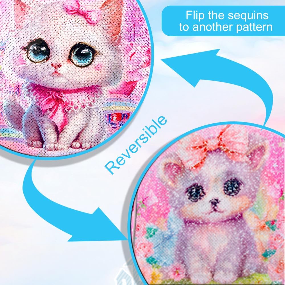 WZLVO 4PCS Rolling Backpack for Girls, Kids Cat Roller Backpacks with Wheels for Kids, Wheeled Bookbag Set for Toddler Elementary School
