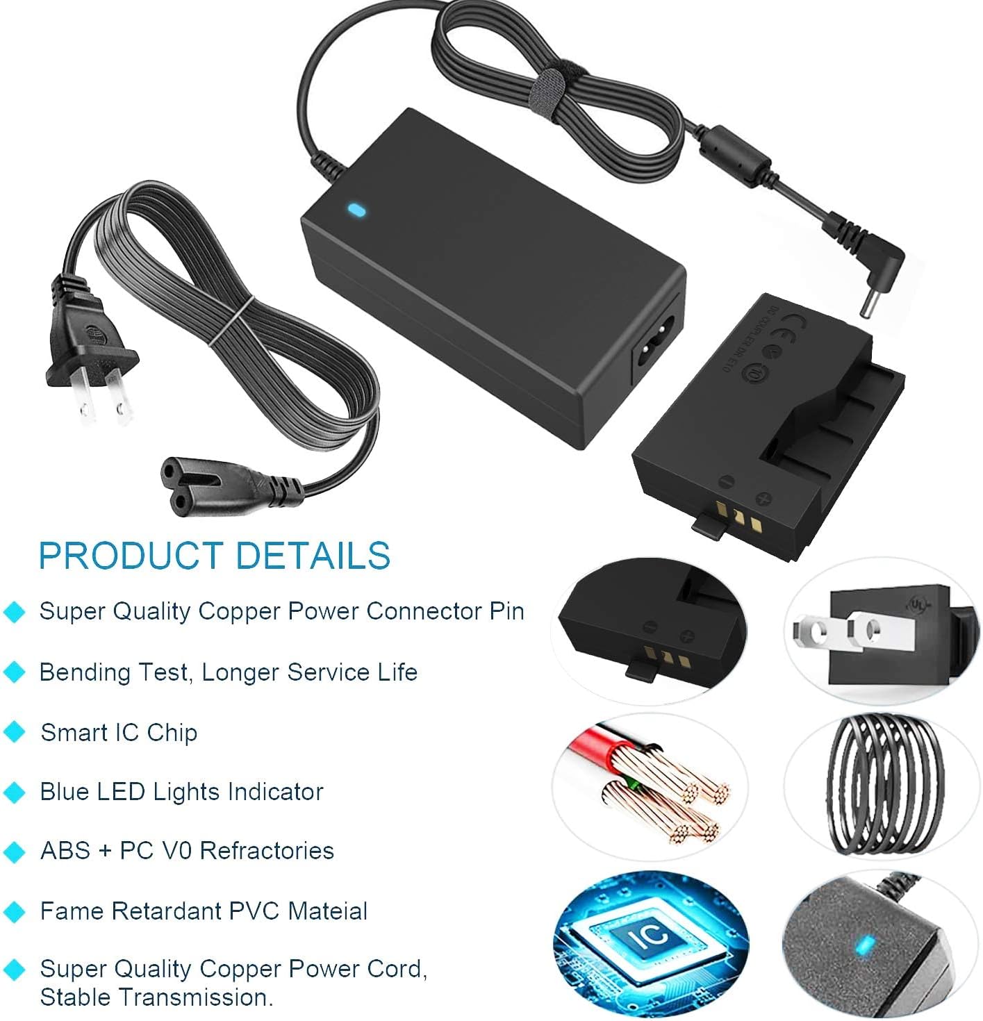 ACK-E15 AC Power Supply Adapter DR-E15 Dummy Battery Kit for Canon EOS Rebel SL1 / 100D, Kiss X7, SX70HS Cameras.