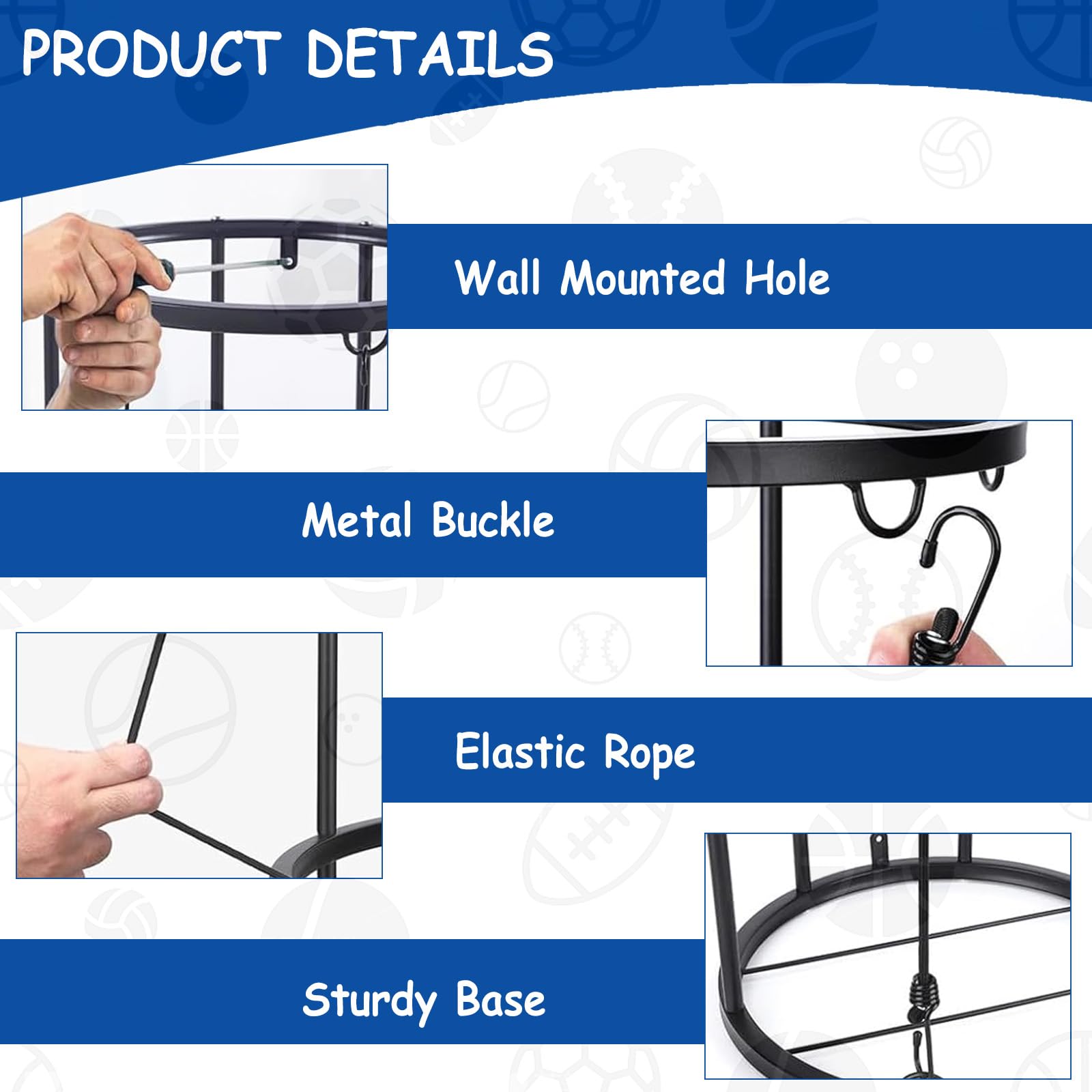 HAMON Soporte de bola vertical extraíble montado en pared, organizador de almacenamiento