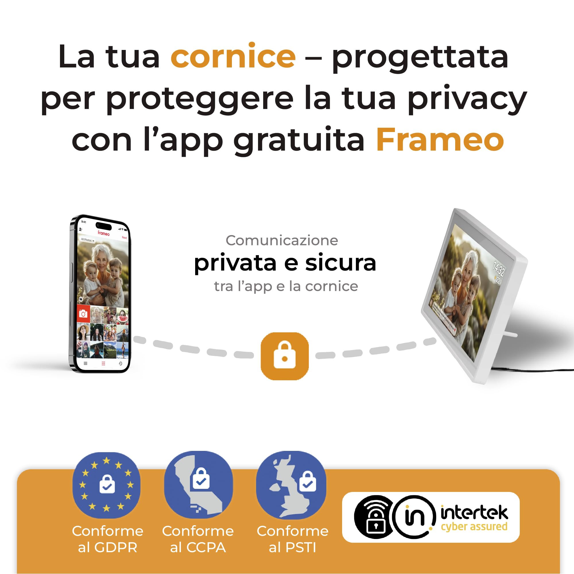 Cornice Digitale 10 Pollici WiFi – Schermo IPS HD 1280x800 – Portafoto Digitale Frameo Denver per Foto e Video – Cornice Elettronica Touchscreen Smart – 16GB Memoria – Slot microSD – Bianca