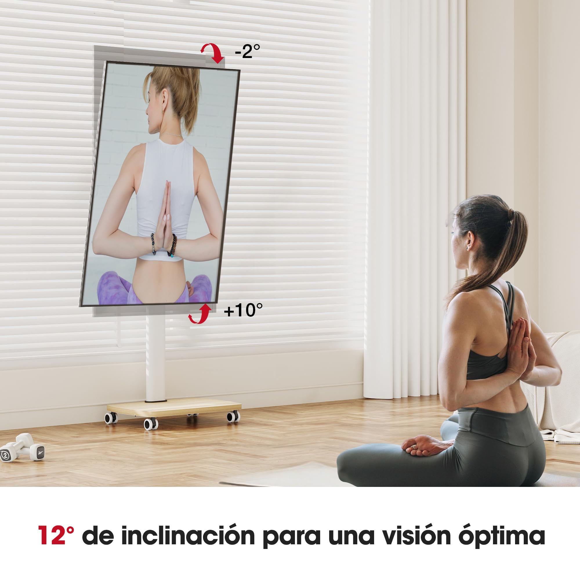 AOKCOS Soporte TV con Ruedas Horizontal y Vertical para 19-42 Pulgadas, Soporte TV Pie con Base de Madera, inclinación Altura Ajustable y Giratorio, hasta 20 kg MAX. VESA 200×200mm Blanco