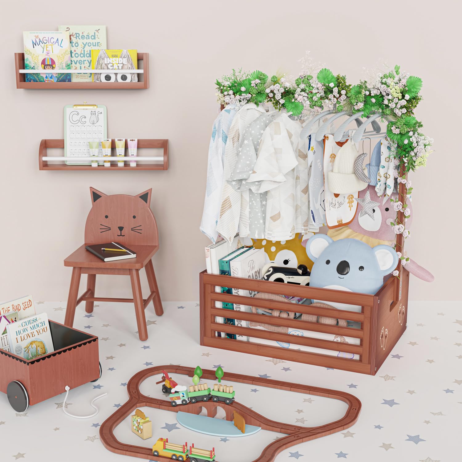 BAMBOOHOMIE Baby Shower Crate Closet, Shower Party Basket with Hangers Handle, Bamboo Gift Crate Box - Image 4