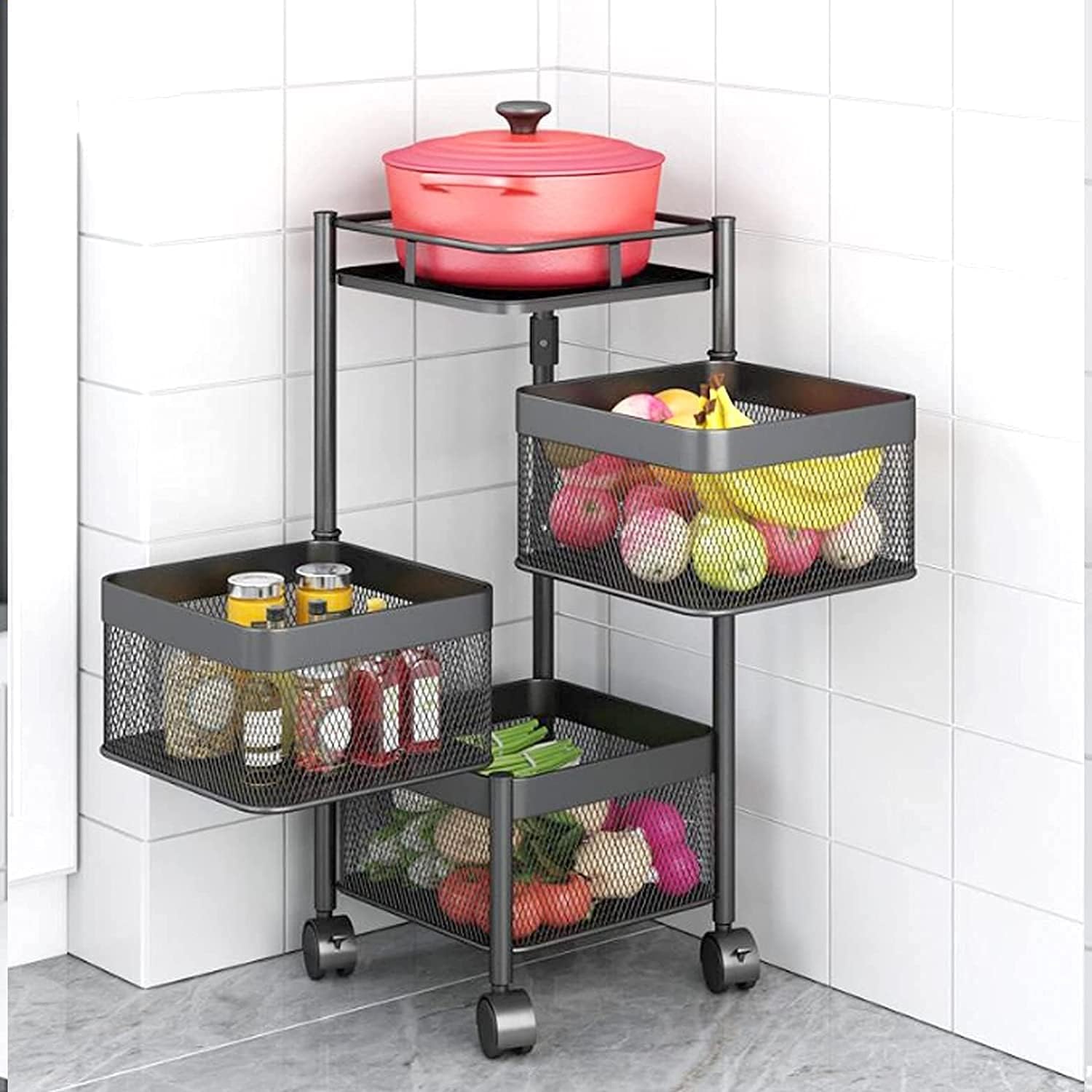 Storage Rack Kitchen Fruit Vegetable Rack Rotating Storage Trolleys Rack Kitchen