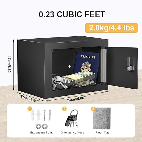 Miniatura 2 de Caja de seguridad pequeña con llaves, caja de seguridad de acero para el hogar, 0.23 pies cúbicos oculta segura para dinero medicina objetos de valor