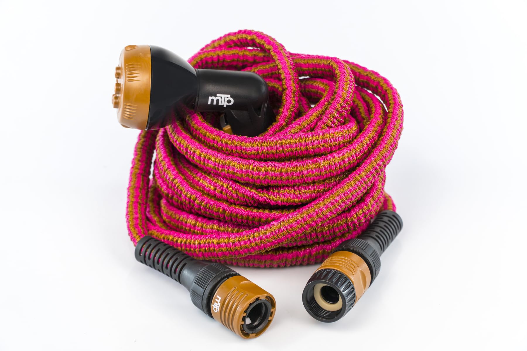 eacommerce | Tubo estensibile irrigazione da giardino | Resistente, leggero, compatto | Non si attorciglia, raccordi inclusi | Pratico per balcone, terrazza, camper (Bronzo/Fucsia, 12,5 Metri)