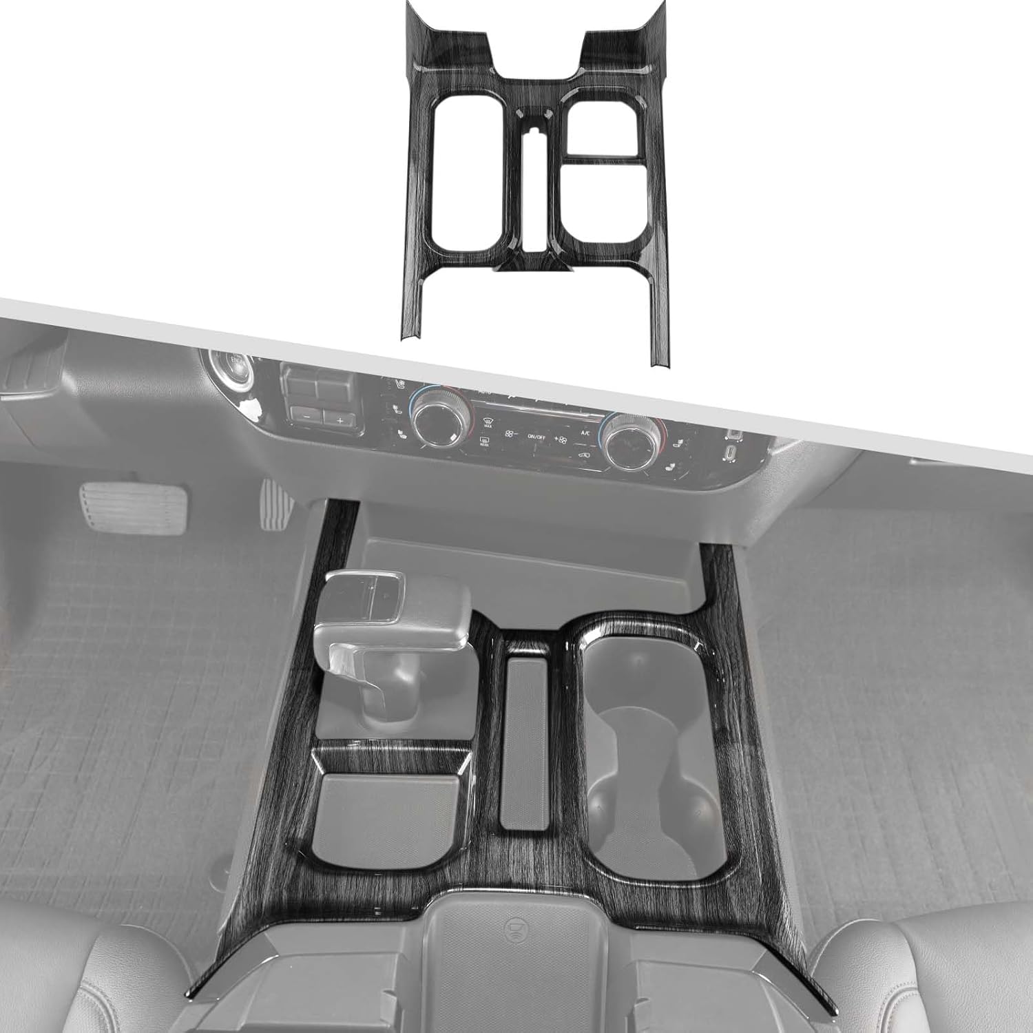 Jimen Compatible with Chevrolet Silverado 2022-2024, Center Console Gear Shift Panel Cover Trim (Black Wood Grain)