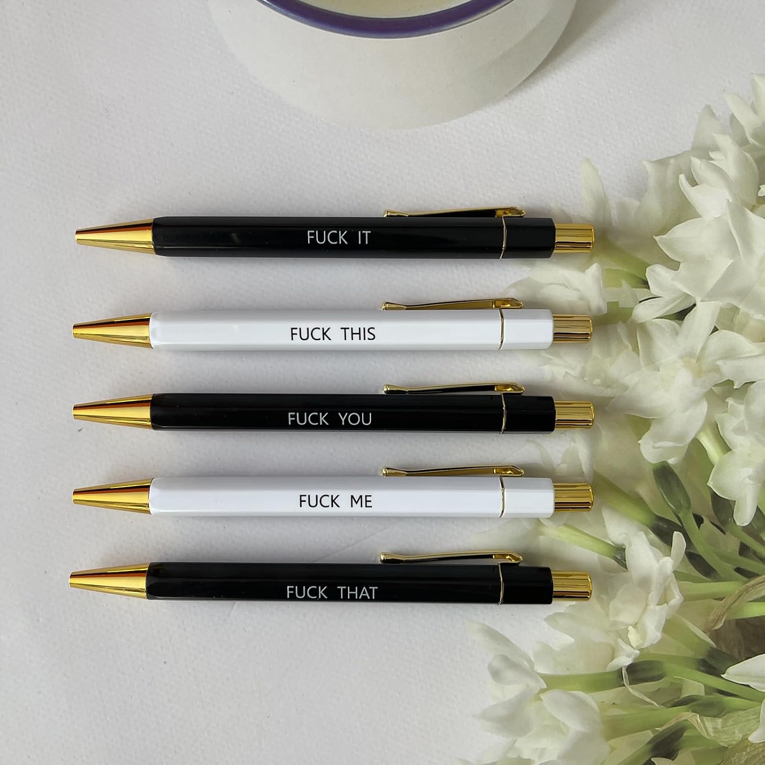 5 Pcs Funny Pens, Swear Word Daily Pen Set, Fuck Pens Black Ink Point 1.0mm, Customer Service Pen, Demotivational Pen Set, Fine Point Smooth Writing Pens, School Office Home Gifts (F*uck It All) image 5