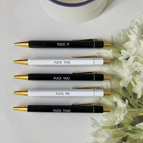 Miniatura 5 de Juego de 5 bolígrafos divertidos, Swear Word Daily Pen Set, bolígrafos de tinta negra de 0.039 pulgadas, bolígrafo de servicio al cliente, juego de