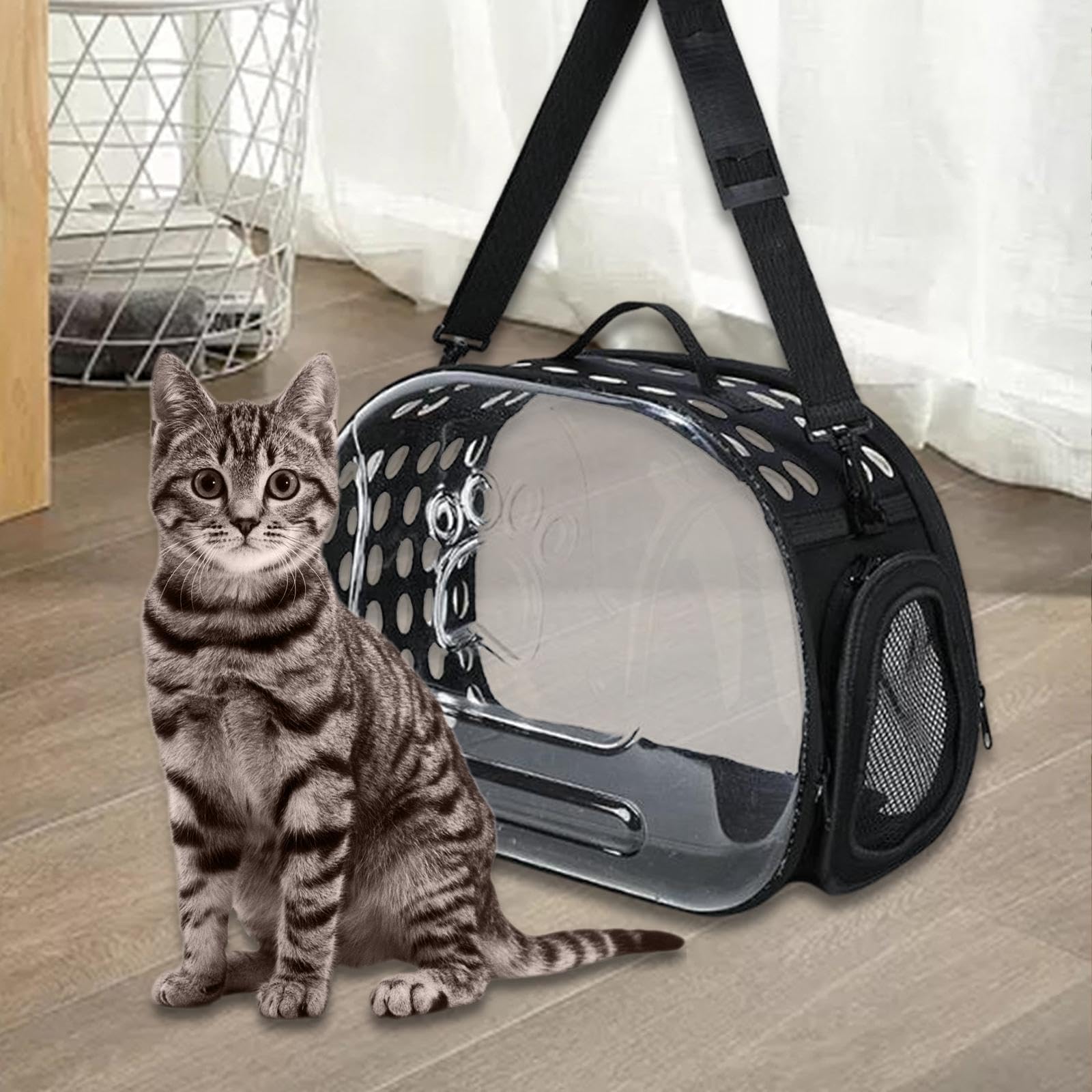 Transportín Transparente para Gatos con cómodo Acolchado, portátil y de Lados Suaves para Gatos y Cachorros, transportín Plegable Transparente para