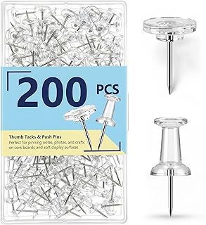 200 Pack Clear Push Pins and Thumb Tacks Combo - Flat Head Transparent Pushpins for Bulletin Board - Heavy Duty Steel Point & Reusable Storage Box - Tacks for Cork Board, Wall Hanging, Classroom Decor