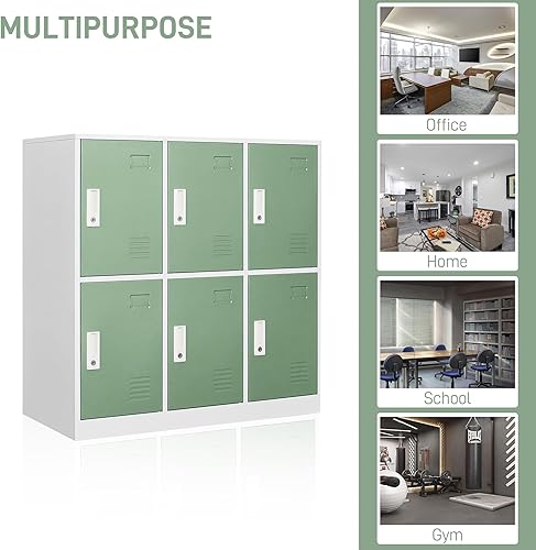 Miniatura 6 de WTRAVEL Armario de almacenamiento de acero, 2 niveles y 6 puertas, armario de almacenamiento para gimnasio, escuela, oficina, taquillas metálicas