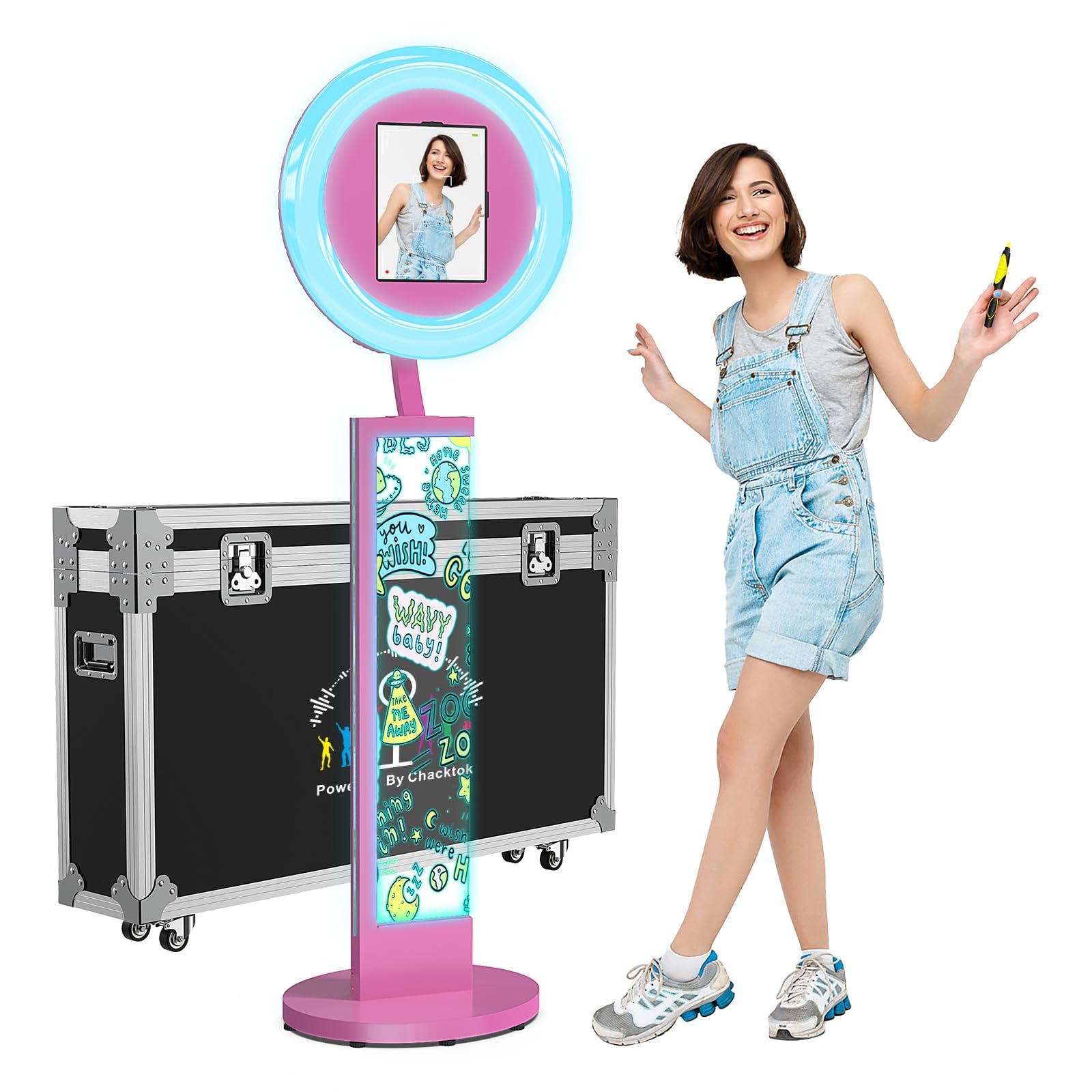 Upgrade Photo Booth for Any iPad – DIY Stand with Flight Case, Hand-Painted Selfie Photo Booth with ChackTok Software – Perfect for Weddings, Parties & Events