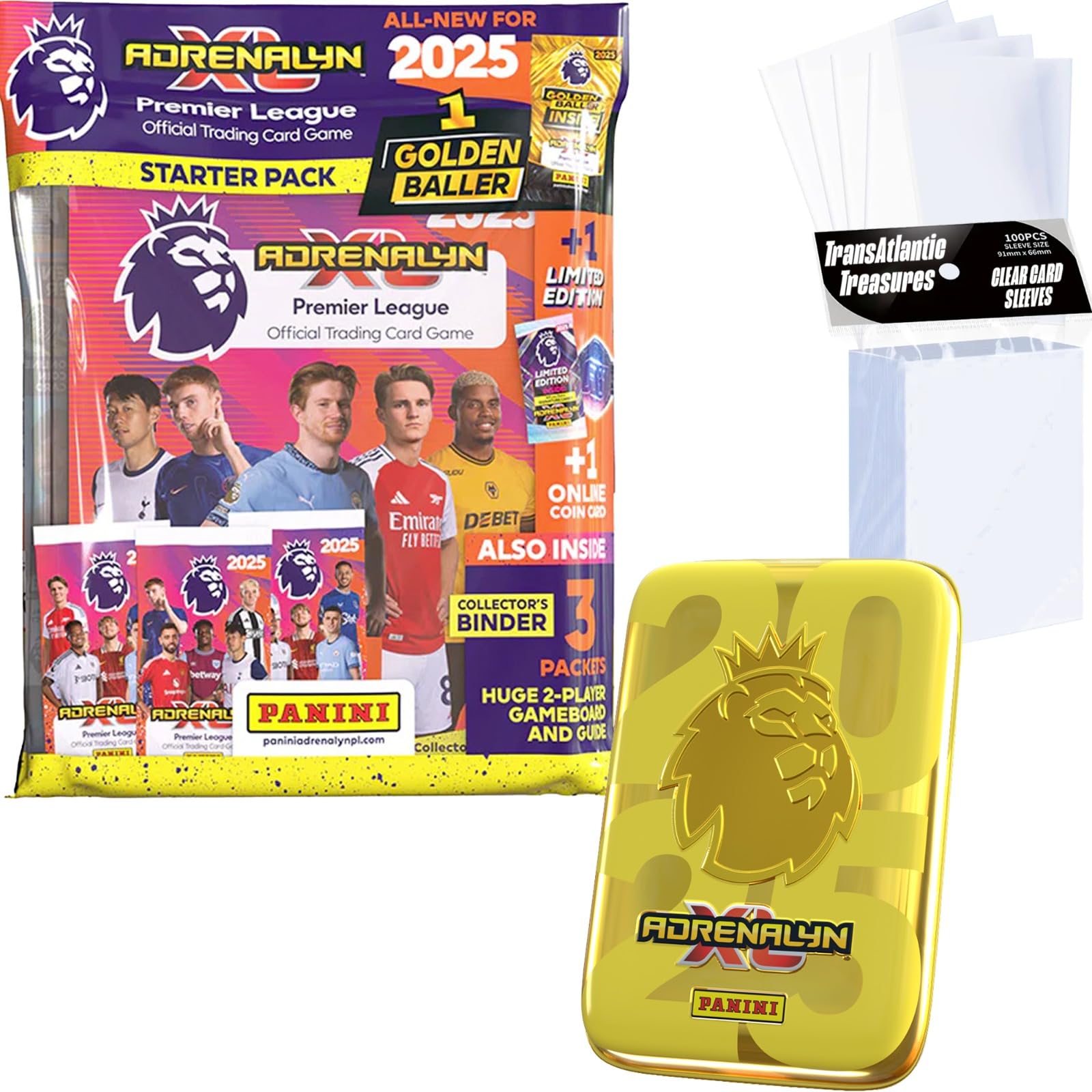 Panini Adrenalyn XL Premier League Soccer Trading Cards 2024-2025 Starter Pack Plus Random Pocket Tin & 100 Card Protectors