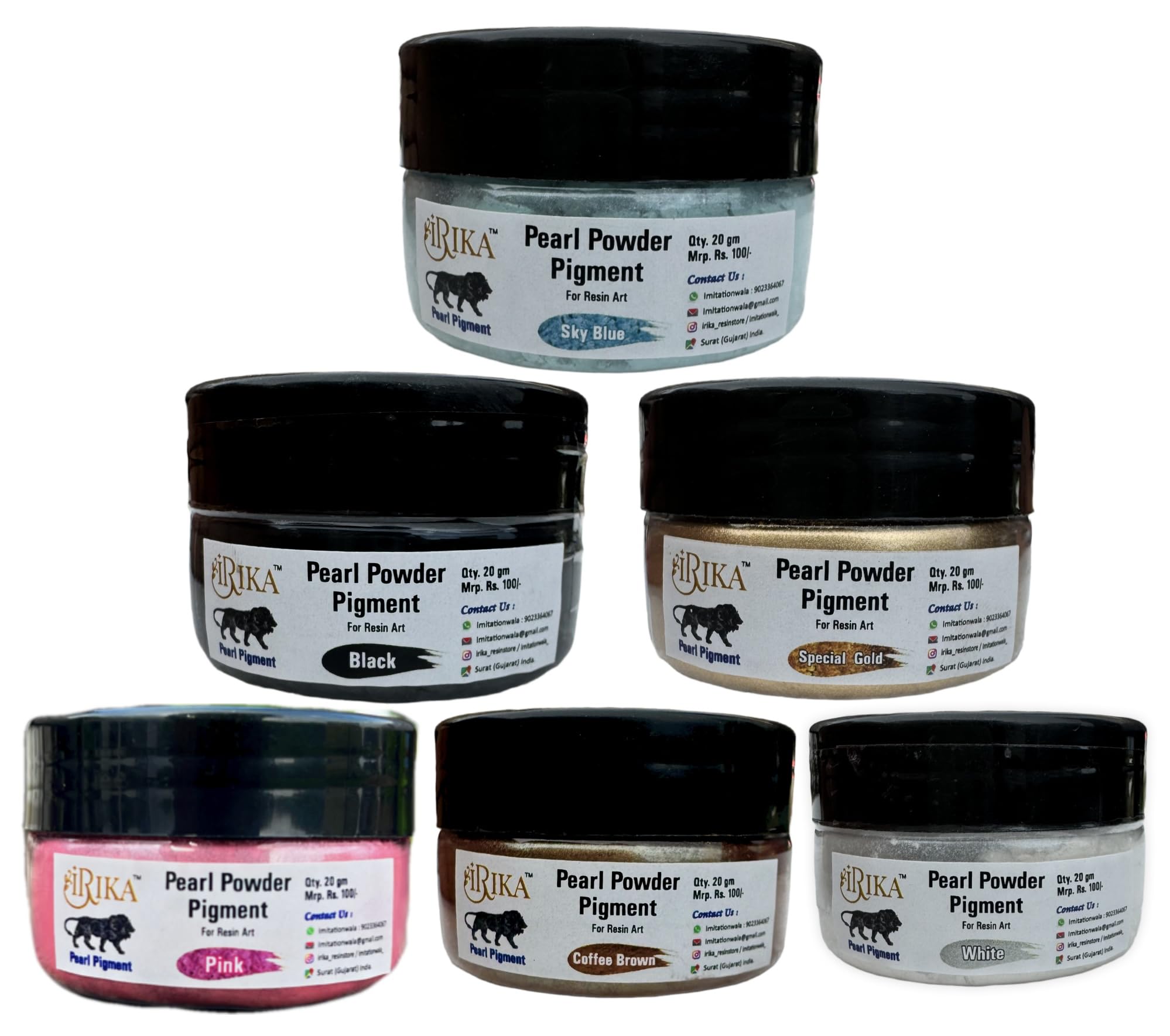 Premium Pearl Mica Powder Set - 6 Colors (White, Pink, Coffee Brown, Black, Sky Blue, Special Gold) - 20g Each-image-26