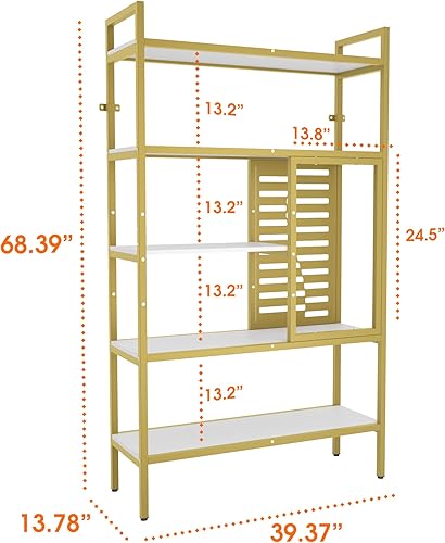Miniatura 3 de Weehom Estantería industrial ajustable de 5 niveles, estante de madera y metal, estantes altos de pie de exhibición abierta, estantería rústica para