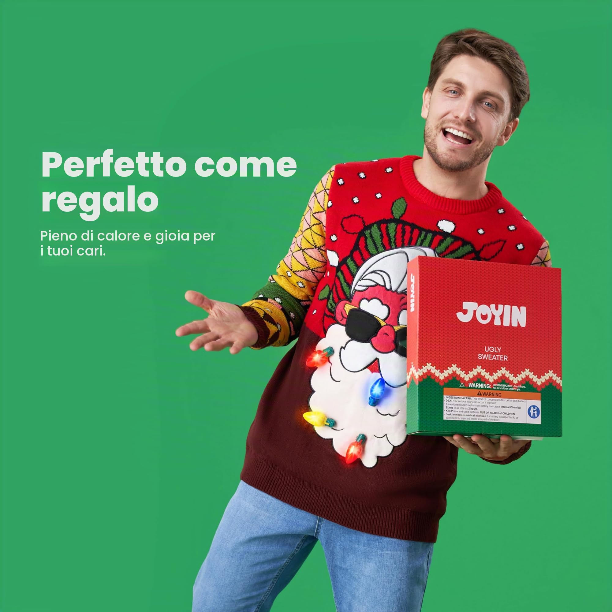 JOYIN Brutto Maglione da Uomo Illuminato per Le Vacanze di Natale con lampadine Integrate (Medio, Rosso Babbo Natale)