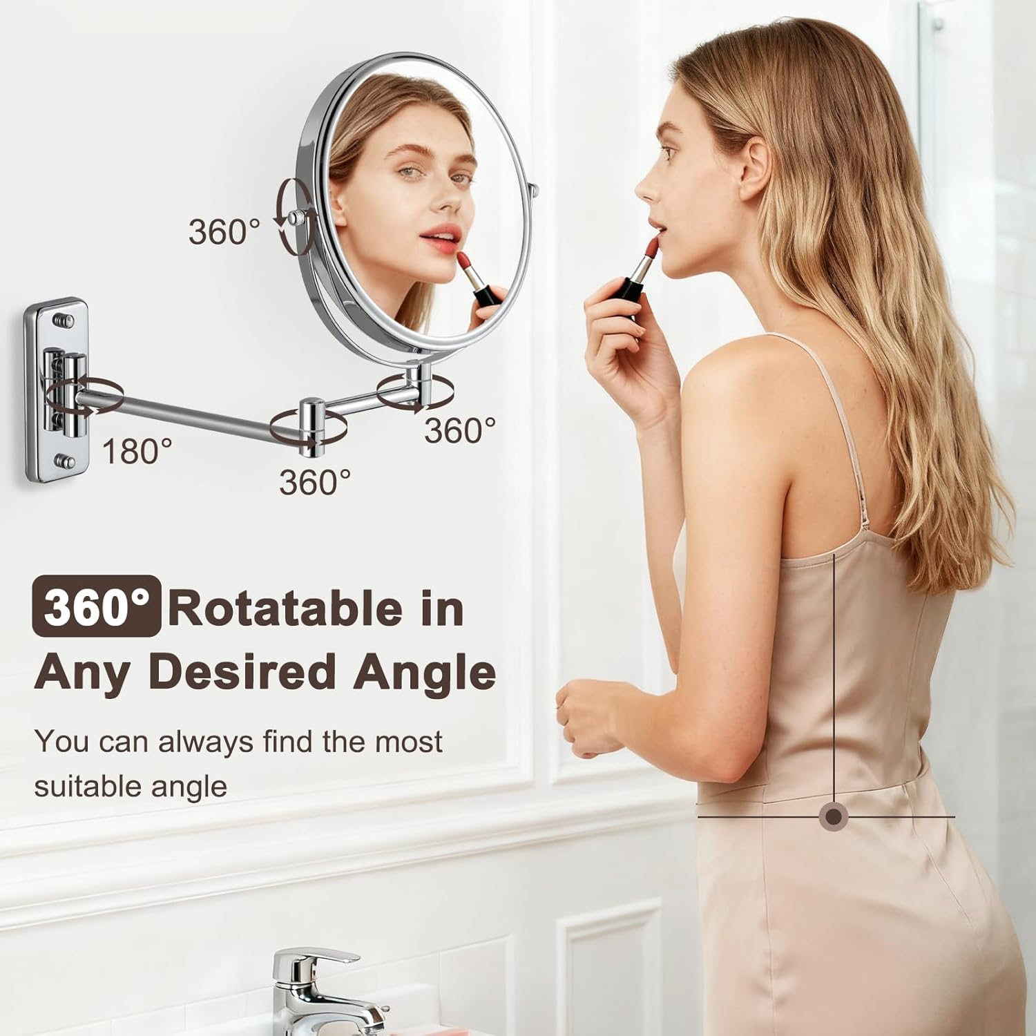 DECLUTTR 8 Inch Wall Mounted Magnifying Mirror with 10x Magnification, Double Sided Vanity Makeup Mirror for Bathroom, Chrome Finished
