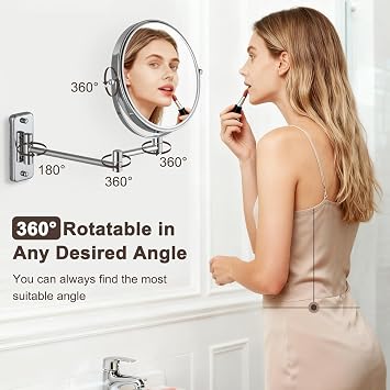 DECLUTTR 8 Inch Wall Mounted Magnifying Mirror with 10x Magnification, Double Sided Vanity Makeup Mirror for Bathroom, Chrome Finished