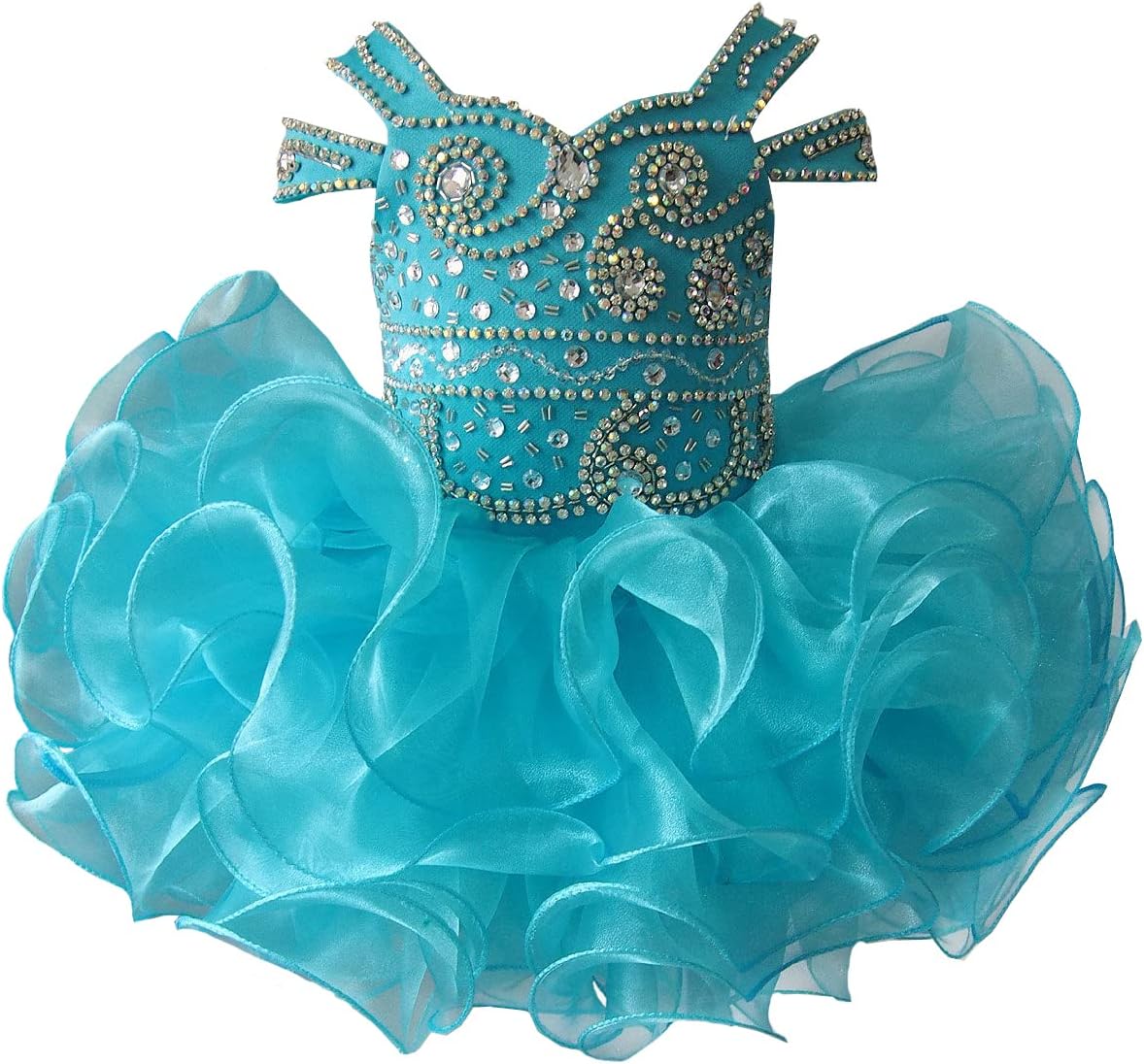 Baby Girl's Crystal Off The Shoulder Glitz Cupcake Pageant Dresses Princess Birthday Party Tutu Ball Gowns 3 Royal Blue