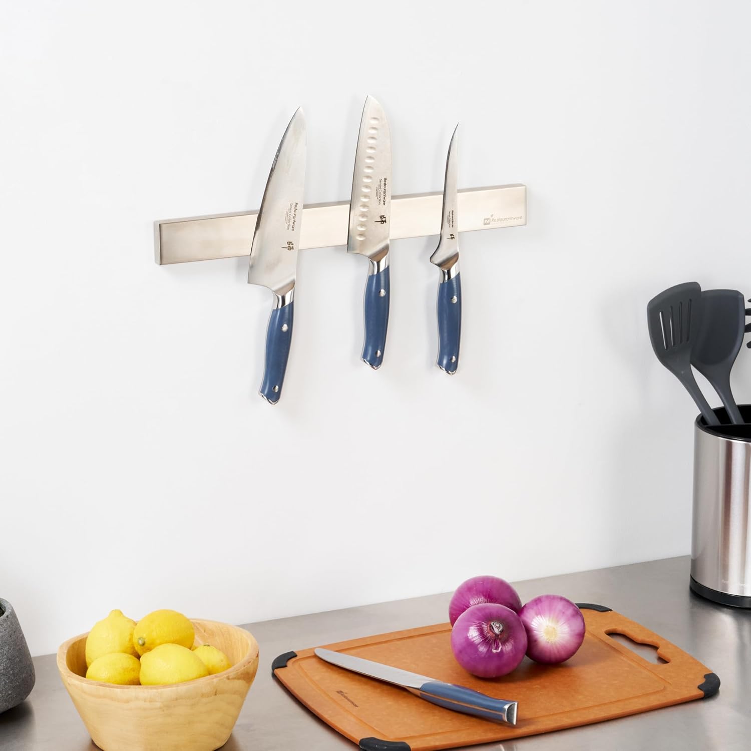 Restaurantware Met Lux 17.7 Inch Magnetic Knife Holder For Wall 1 Powerful Knife Magnetic Strip - Space-Saving Organizer Securely Hang Kitchen Utensils or Tools Stainless Steel Knife Hanger