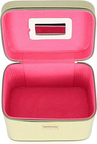 Miniatura 2 de Sluxa Caja de maquillaje de moda, estuche cosmético duro de cuero portátil con espejo, organizador de caja de cosméticos de gran capacidad, caja de