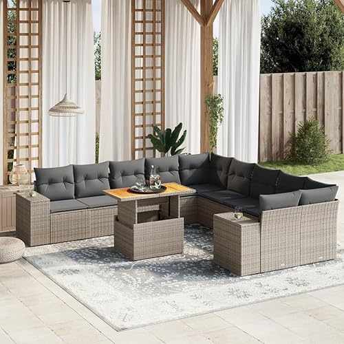 Miniatura 6 de 11-Piece Modular Garden Sofa Set in Black and Cream with Weather-Resistant Cushions and Robust Steel Frame for Outdoor Seating and Patio Arrangements