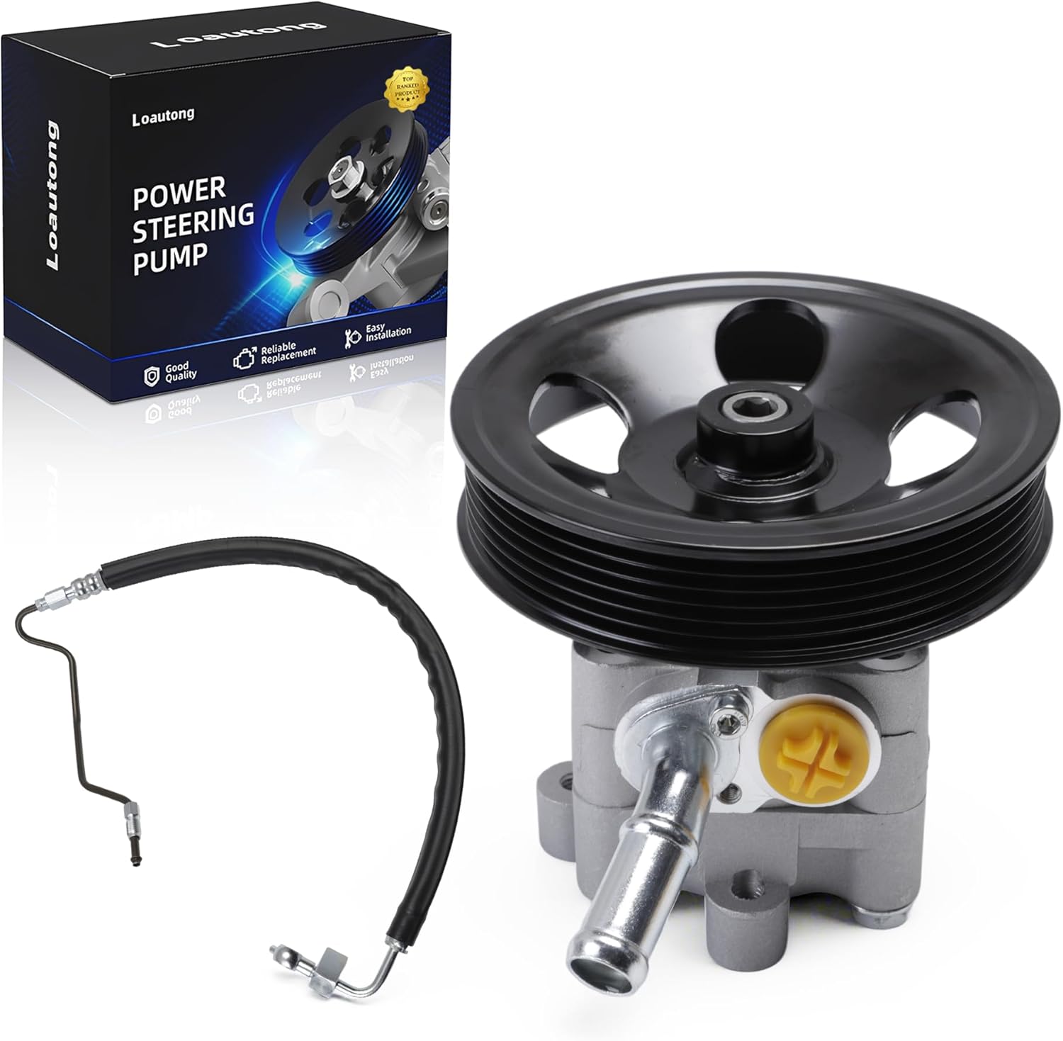 Power Steering Pump with Pulley, with Pressure Hose Line, for Nissan Altima 2007-2012, L4 2.5L, Power Assist Pump Replace# 214071, 49110CN00C, 49110JA000, 49110JA02B, 3401160, 49720-JA000