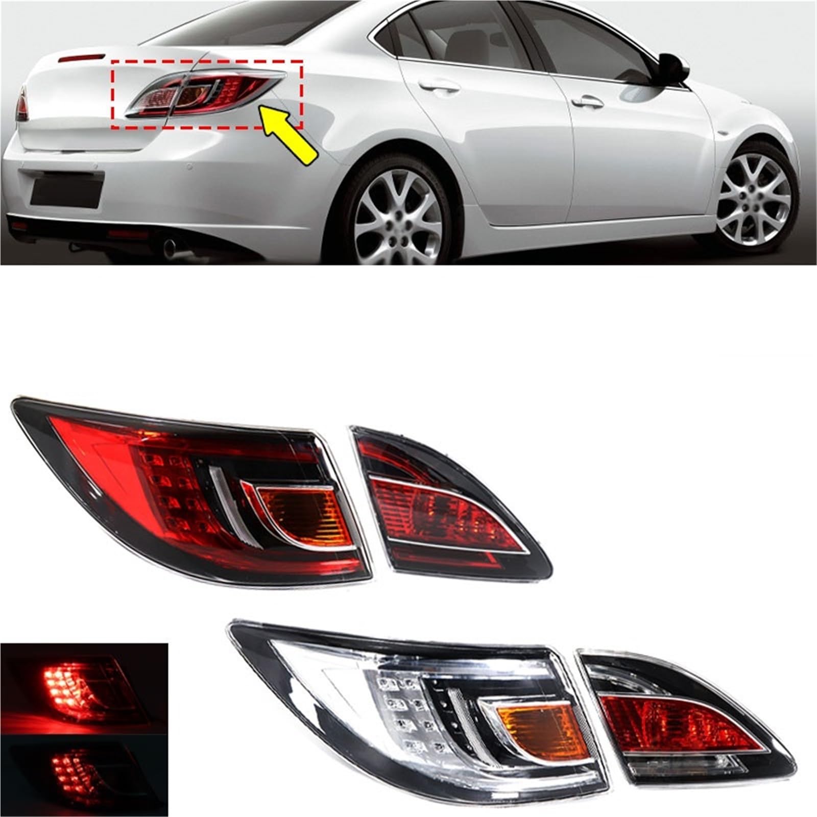 Lampa tylna zespolona Tylne światło LED do samochodu Mazda 6 GH 2009-2012 GV8E-51-3F0 GV7K-51-3J0 tylne światła LED(White- Outside left)