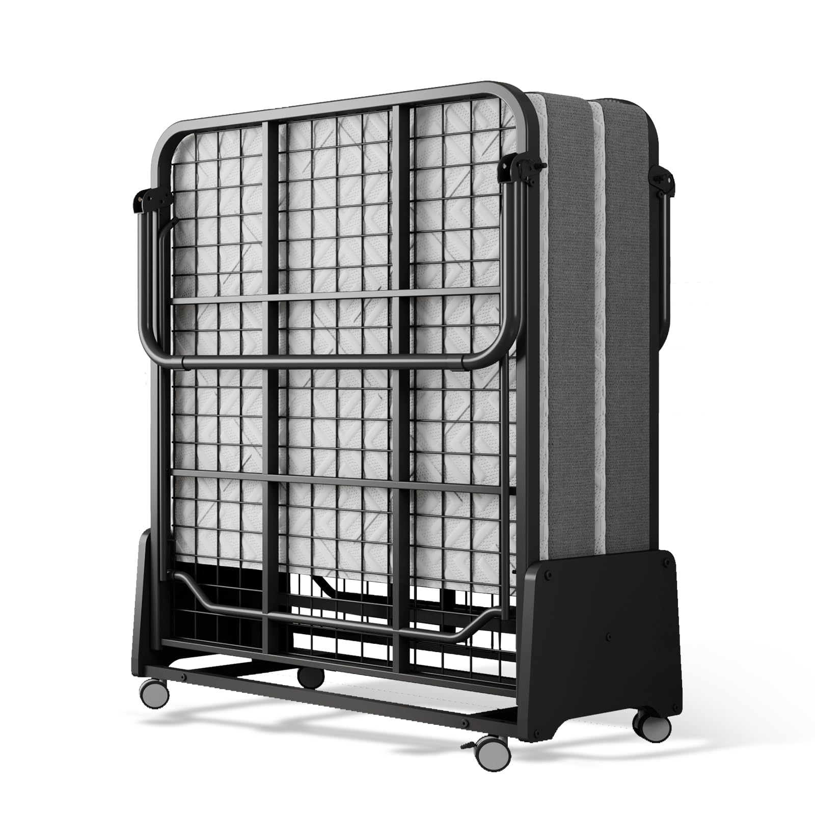 Folding Bed with Mattress - 75x38 Twin Size Frame - Portable Rollaway Guest Bed with 5-inch Memory Foam Mattress - Space-Saving Foldable Design for Easy Storage (75"×38")