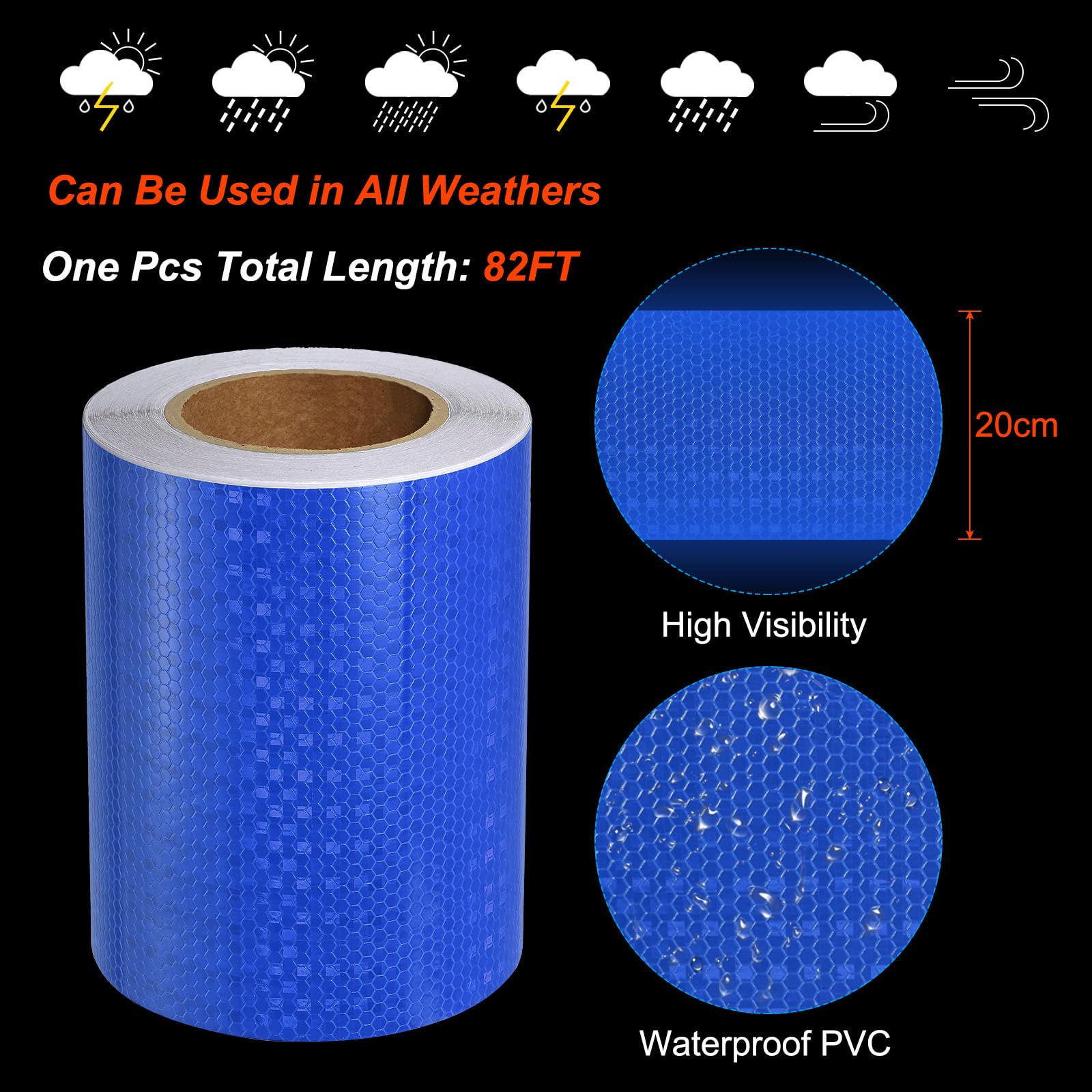 PATIKIL Cinta Reflectante, 8 Pulgadas x 82 Pies Impermeable Autoadhesiva De Alta Visibilidad Cinta De Advertencia De Seguridad Reflectante Para Camiones Remolques Autos, Azul