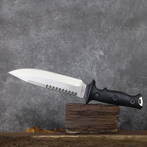 Miniatura 3 de LENGREN Cuchillo táctico de 11.5 pulgadas de jungla primitiva hoja fija, diente dorsal afilado y cuchillo de supervivencia de campamento, mango de