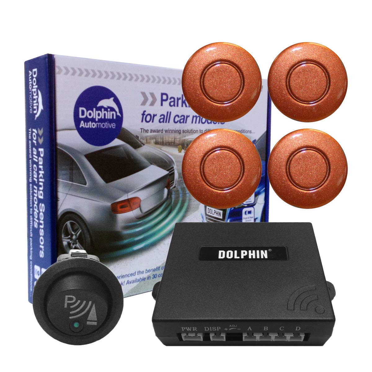 Dolphin Car Van Front Parking Sensors With Longer 6m Leads and Parking Switch in 32 Coloured Options UK (Electric Blue) — view 14