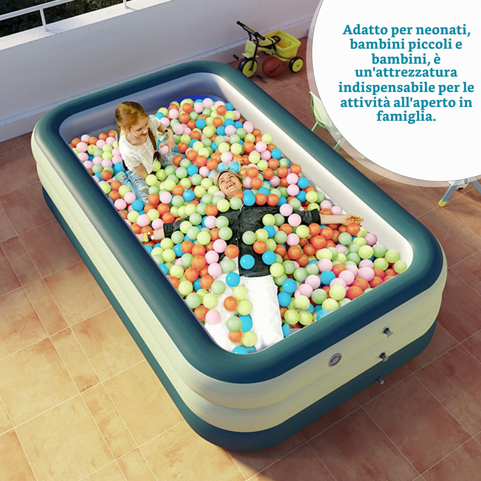 Piscina Gonfiabile, Piscina Gonfiabile Fuori Terra a 3 Strati Addensata Per Bambini Adulti Facile Set Per Feste in Acqua Estive in Cortile(184L)